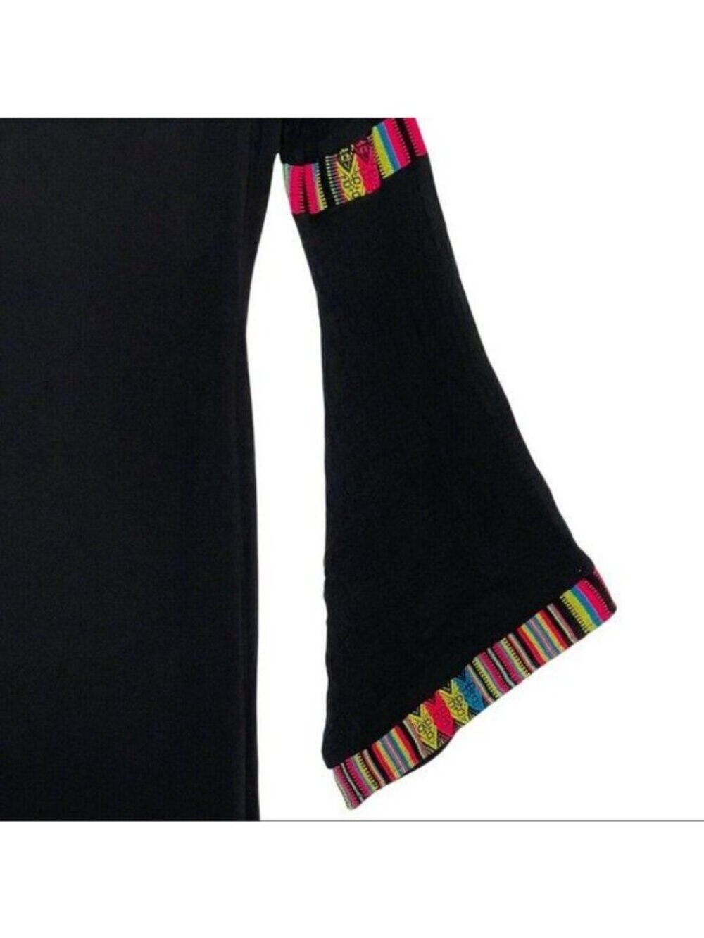 Abi Ferrin ROSALIE Women's Bodycon Black Dress Bell Sleeves Boho Trim Size XS - Picture 4 of 12